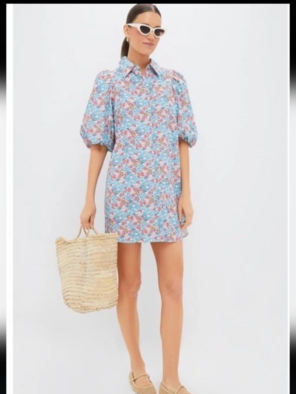 Tuckernuck Hyacinth House Blue & Coral Vines Cassidy Mini Shirt Dress XS